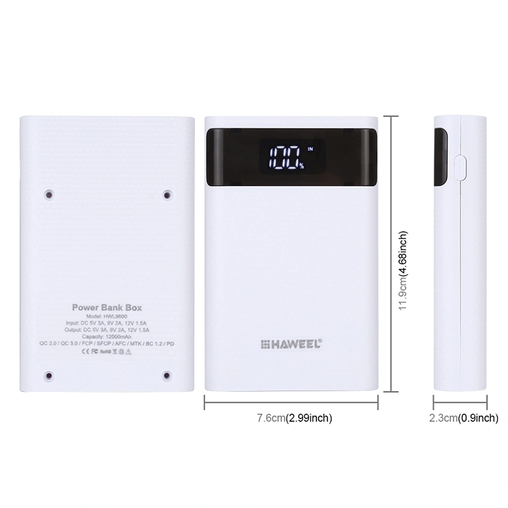 1PC DIY Power Bank Shell Battery Charging Case LED Display Charger Dual Interface Charge Stand for 4pcs 18650 Battery White