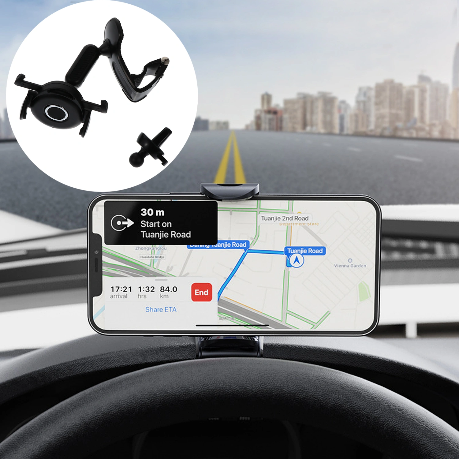 Durable Car Phone Holder Auto Dashboard Cell Phone Mount Black Phone Stand