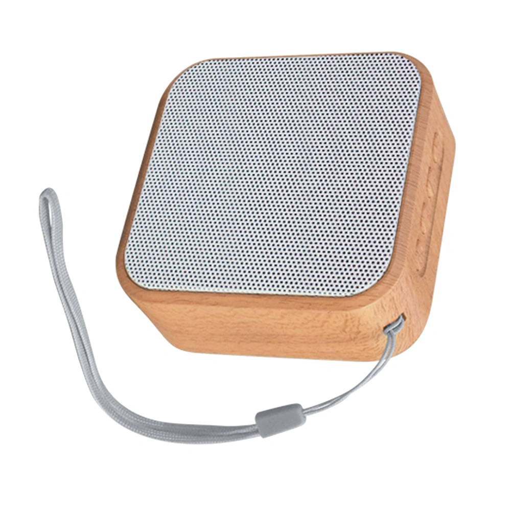 Wooden Grain Square Stereo Wireless Speakers FM Radio Clear Bass TF USB Music Player for Home Outdoor (White)