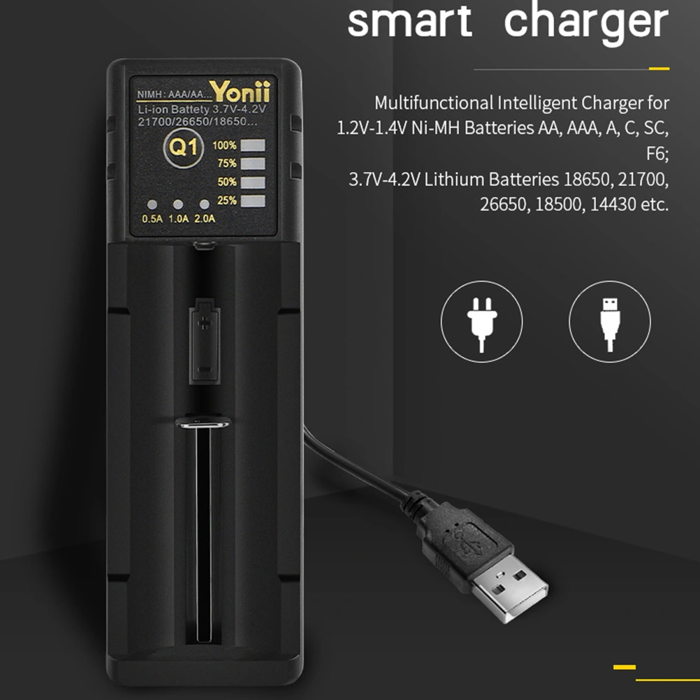 1 Slot Battery Charger USB Interface 18650 Multi-function Li-ion Ni-MH Battery Charger for AA/AAA/21700 Battery Charger Intelligent Charging Device (Black)
