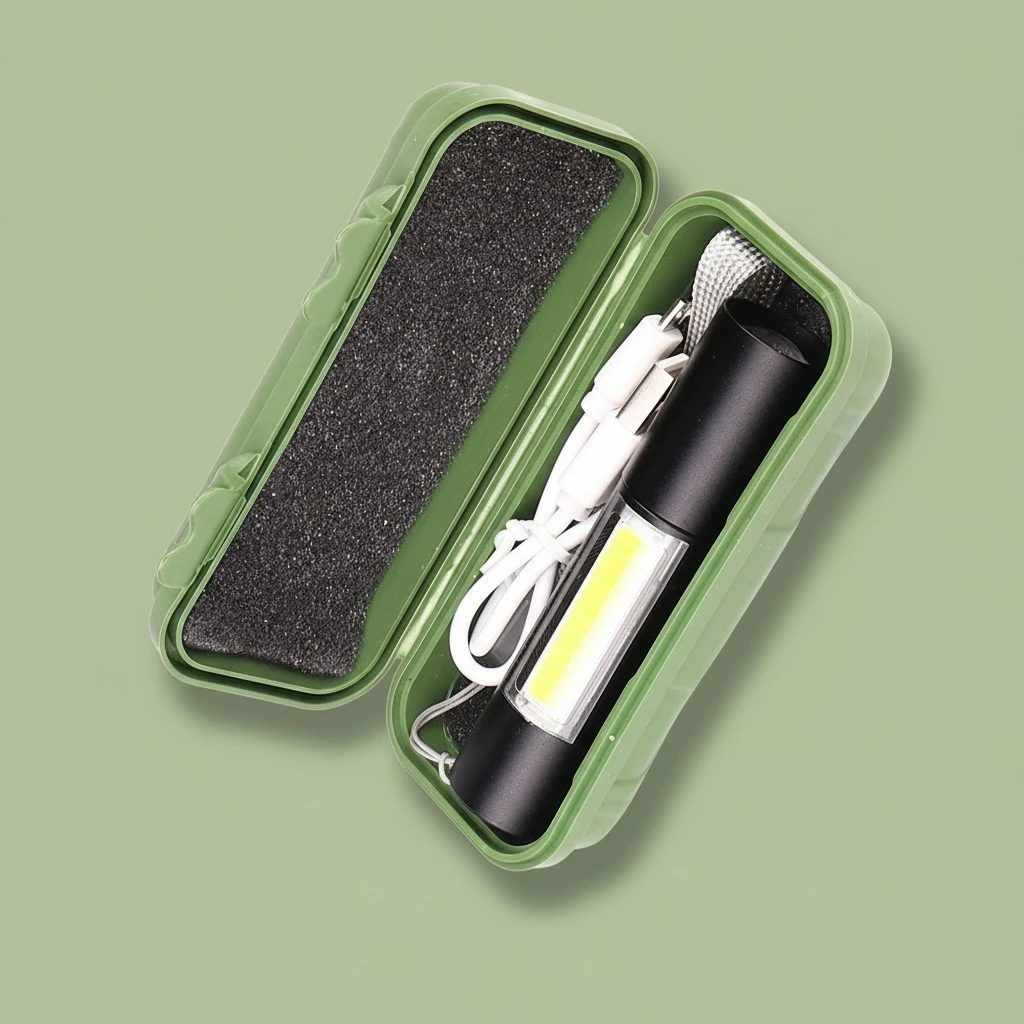 1PC Mini Small Flashlight Portable Hard Light LED Torch Zoom COB Working Lamp Rechargeable Outdoor Flashlight for Outdoor Night (Black)