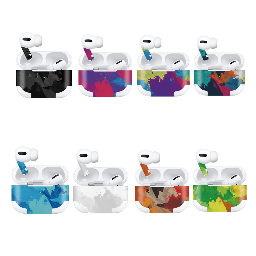 Watercolor Design Earphone Skin Sticker Dustproof Wireless Earbud Box Sticker Protective Stickers Compatible for Airpods Pro (Green)
