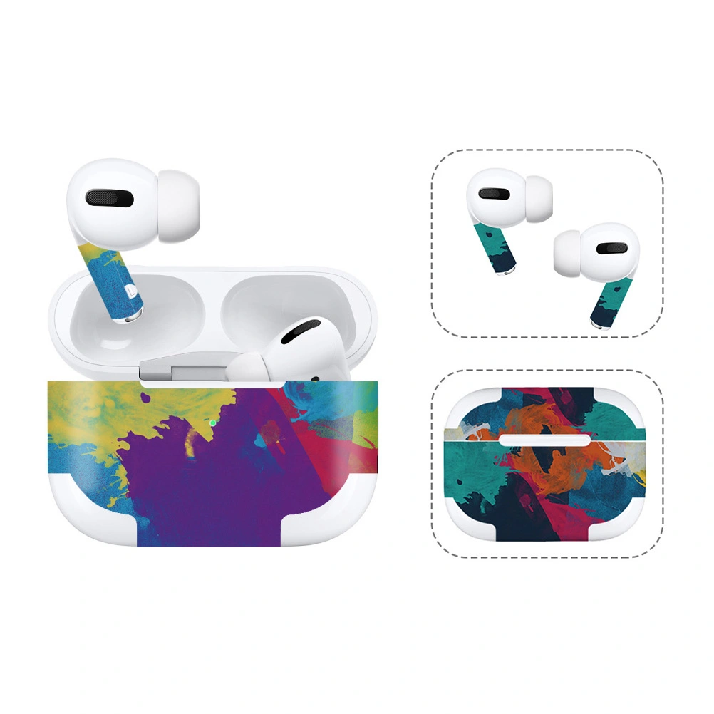 Watercolor Design Earphone Skin Sticker Dustproof Wireless Earbud Box Sticker Protective Stickers Compatible for Airpods Pro (Green)