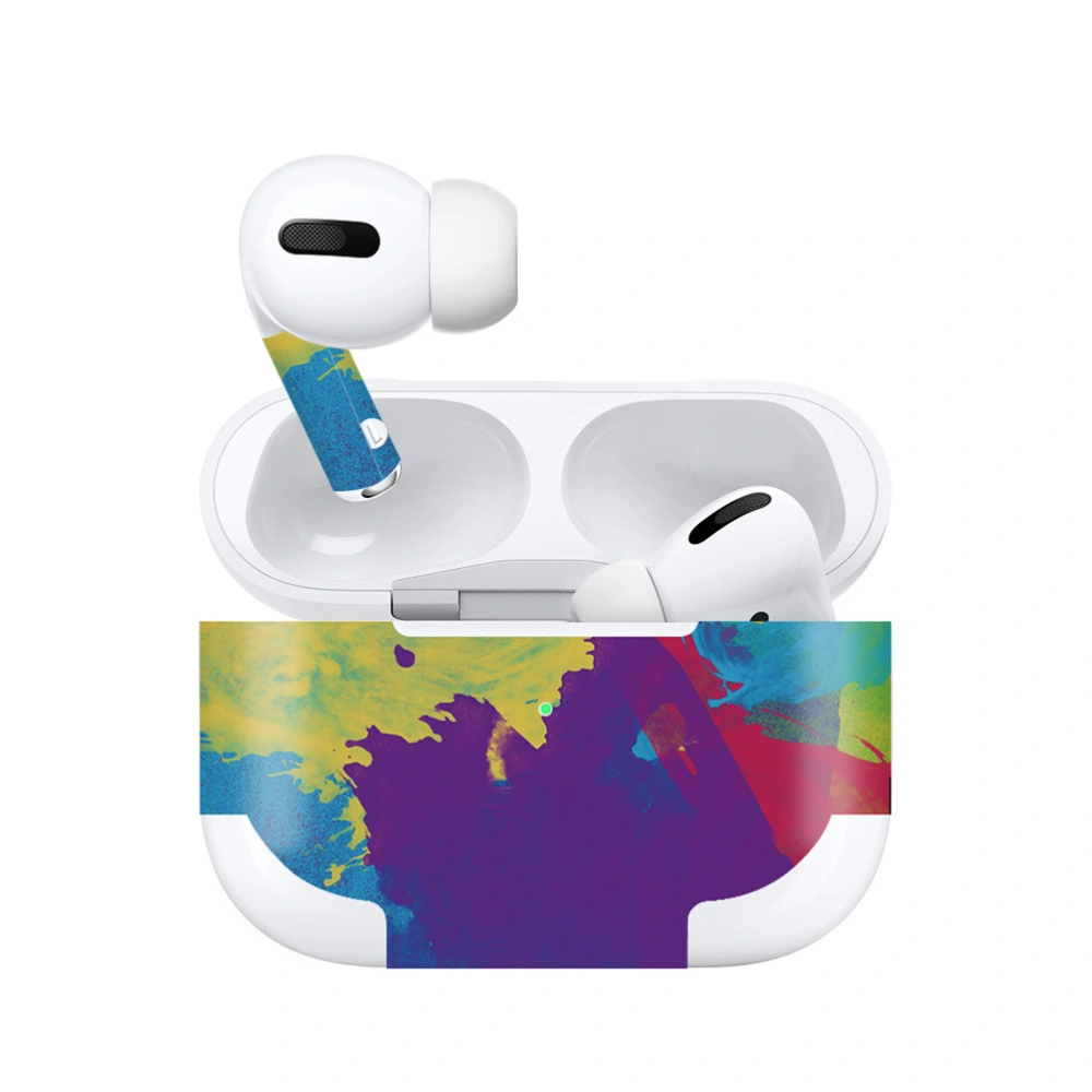 Watercolor Design Earphone Skin Sticker Dustproof Wireless Earbud Box Sticker Protective Stickers Compatible for Airpods Pro (Green)