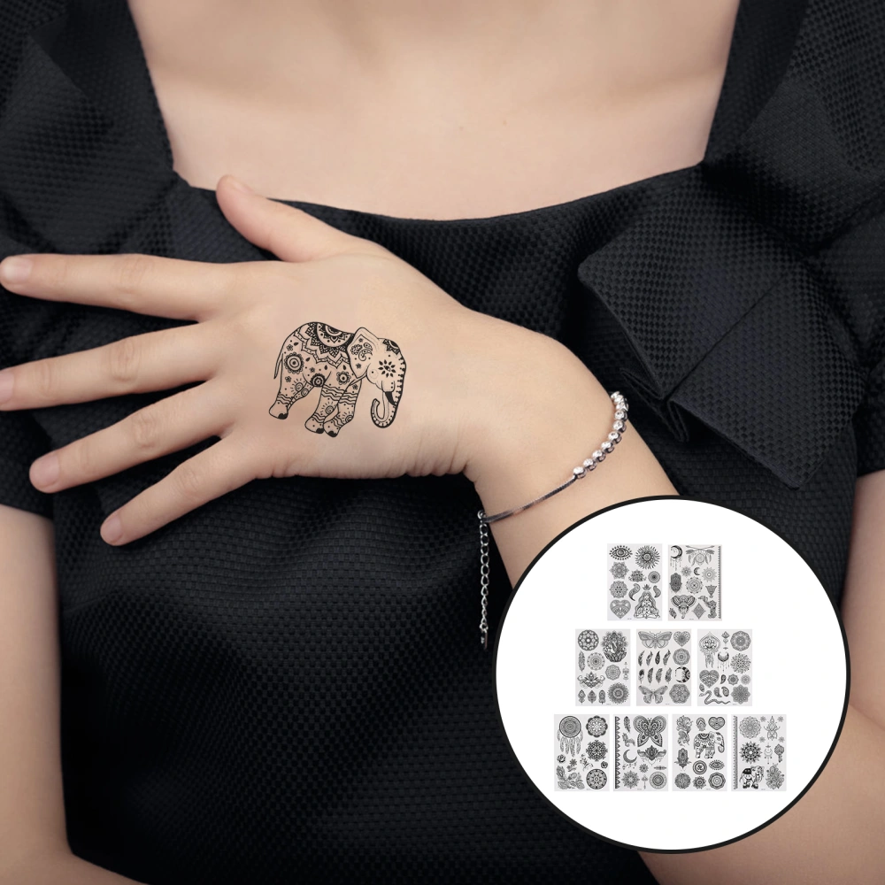 9pcs Creative Tattooing Decals Waterproof Tattooing Stickers for Women Men (Black)