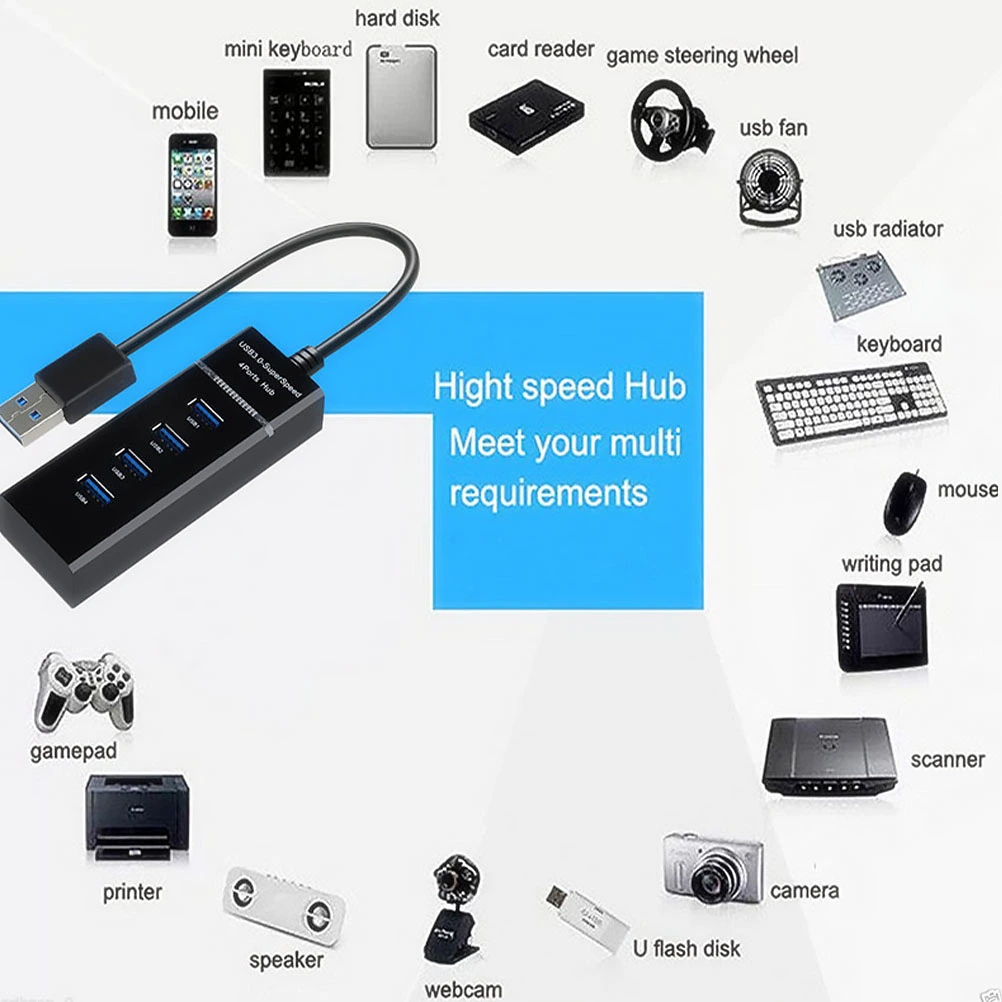 1pc Multifunction Hub 4 Port Adapter Portable Splitter USB Hub Equipment