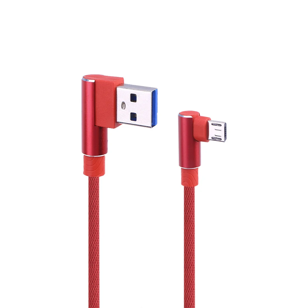 1M Right Angle USB Micro Cable Braided USB 2.4 A to 90 Degree Data Cable Charger Cord for Universal Android Phone (Red)