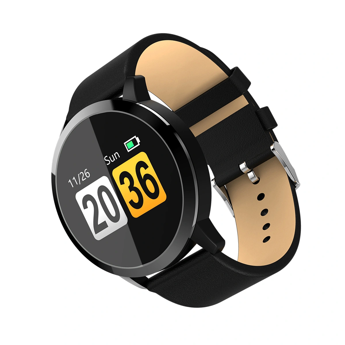Q8 Explosion Models New Smart Watch Large Screen Sports Round Touch Monitoring Heart Rate Bracelet Long Standby IP67 (Black Belt)