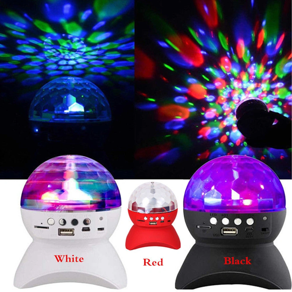 Mini LED WirelessColorful Rotating Stage Light Square Dance Sound Speaker Disco Ball Party LED Light FM USB Wireless Stereo DJSpeaker (Black)