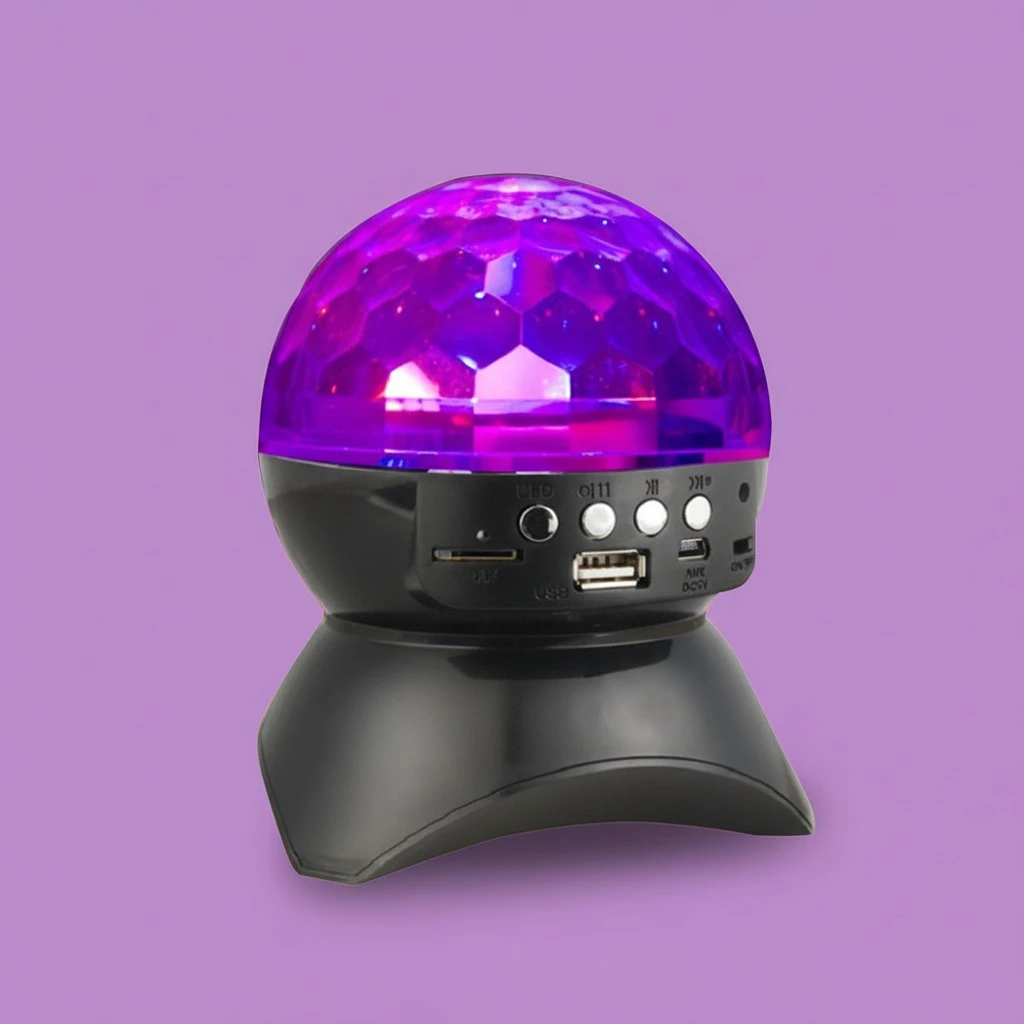Mini LED WirelessColorful Rotating Stage Light Square Dance Sound Speaker Disco Ball Party LED Light FM USB Wireless Stereo DJSpeaker (Black)