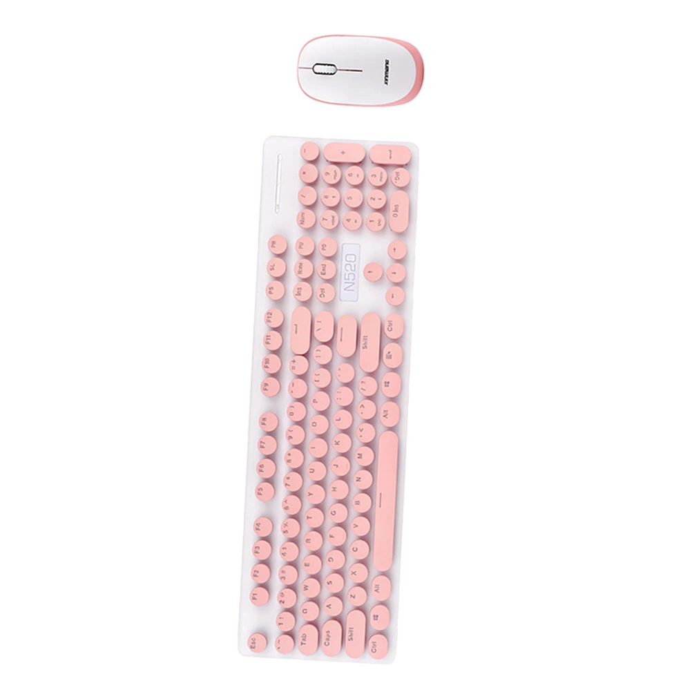Wireless Keyboard Retro Round Keyboard Mechanical Keyboard Mouse Set Computer Keyboard (Pink)