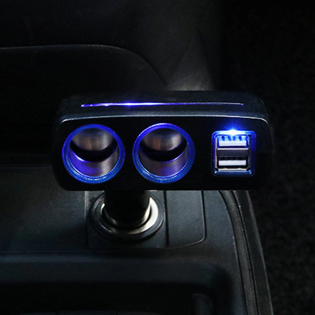 Cigarette Lighter Car Charger Adapter Dual Socket Cigarette Lighter Power and Dual USB Ports Splitter(Black)