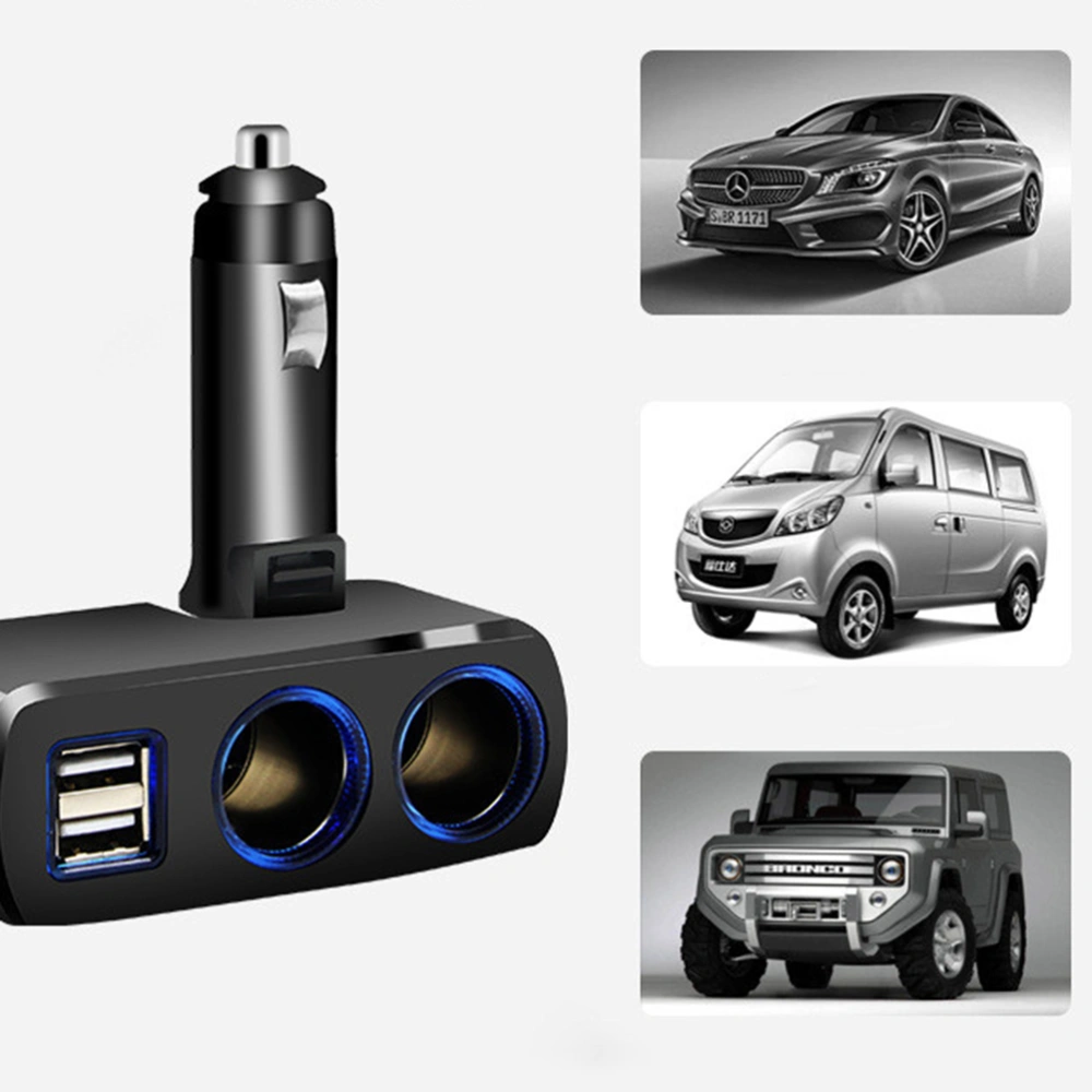 Cigarette Lighter Car Charger Adapter Dual Socket Cigarette Lighter Power and Dual USB Ports Splitter(Black)