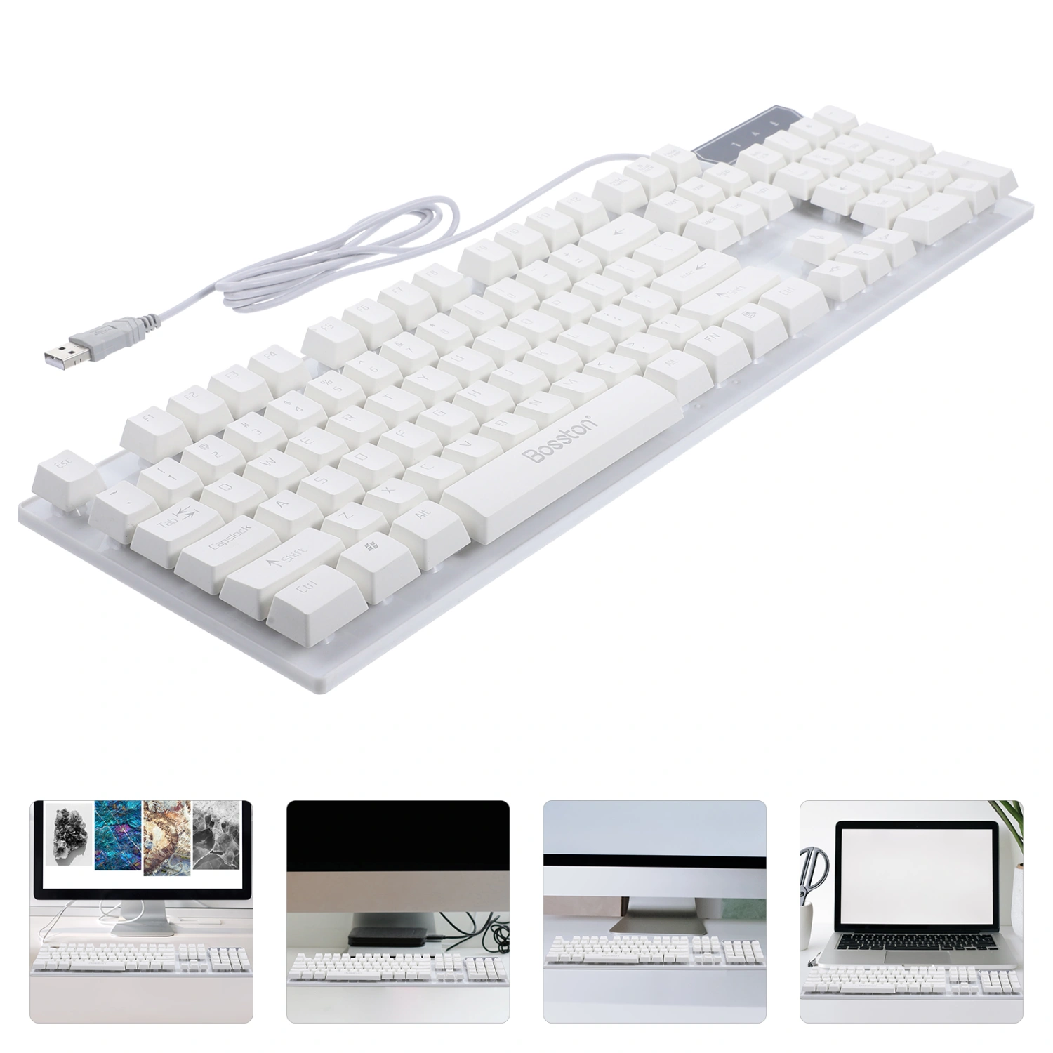 Backlit Keyboard Wired USB Gaming Keyboard Computer Game Keyboard Gaming Accessories Supplies for Home Dorm (White)