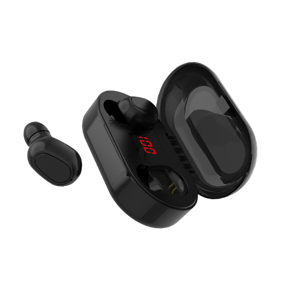 Noise Reduction Wireless Ear Buds Battery Status Display 5.0 In-Ear Earphones Handsfree Headsets with Charging Dock (Black)