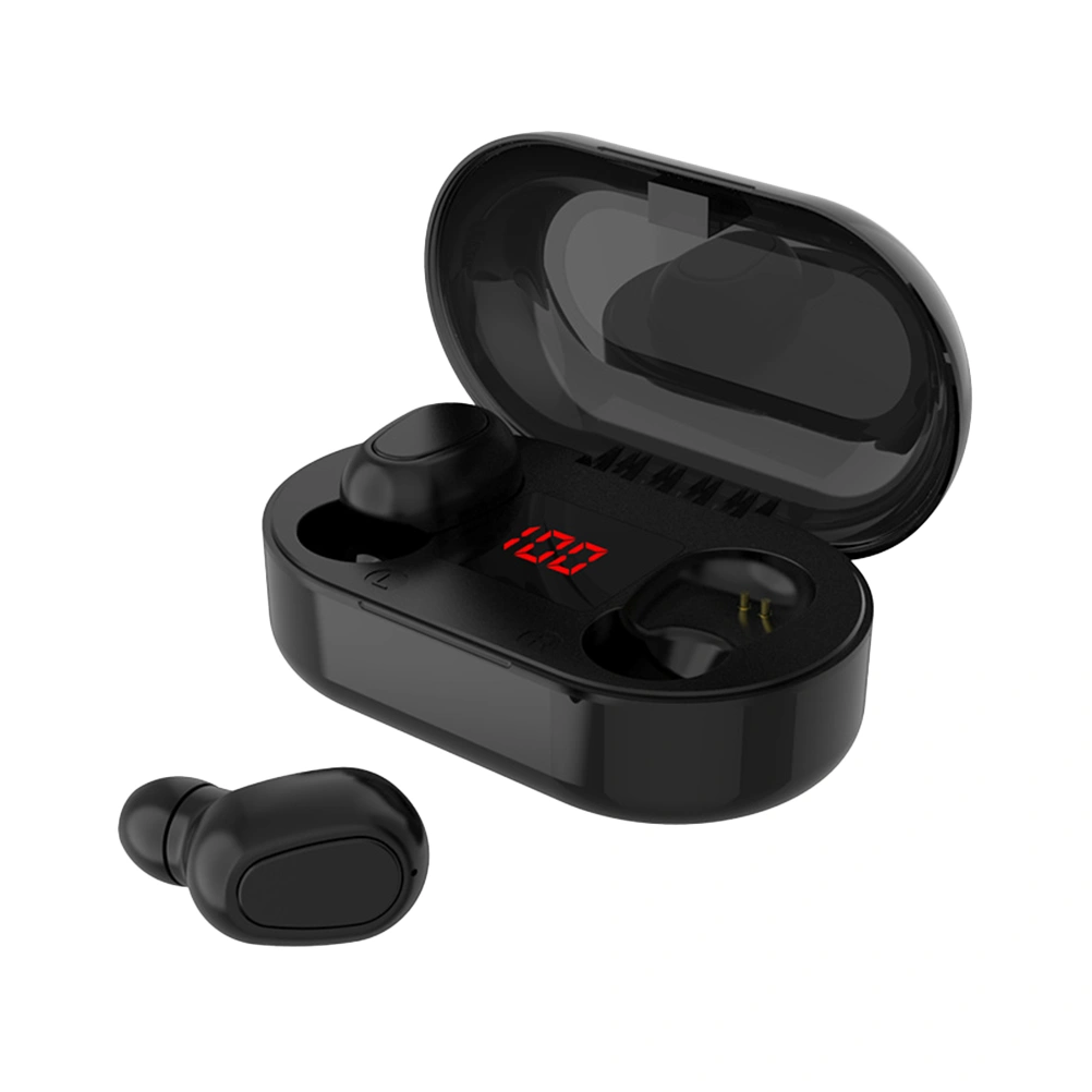 Noise Reduction Wireless Ear Buds Battery Status Display 5.0 In-Ear Earphones Handsfree Headsets with Charging Dock (Black)