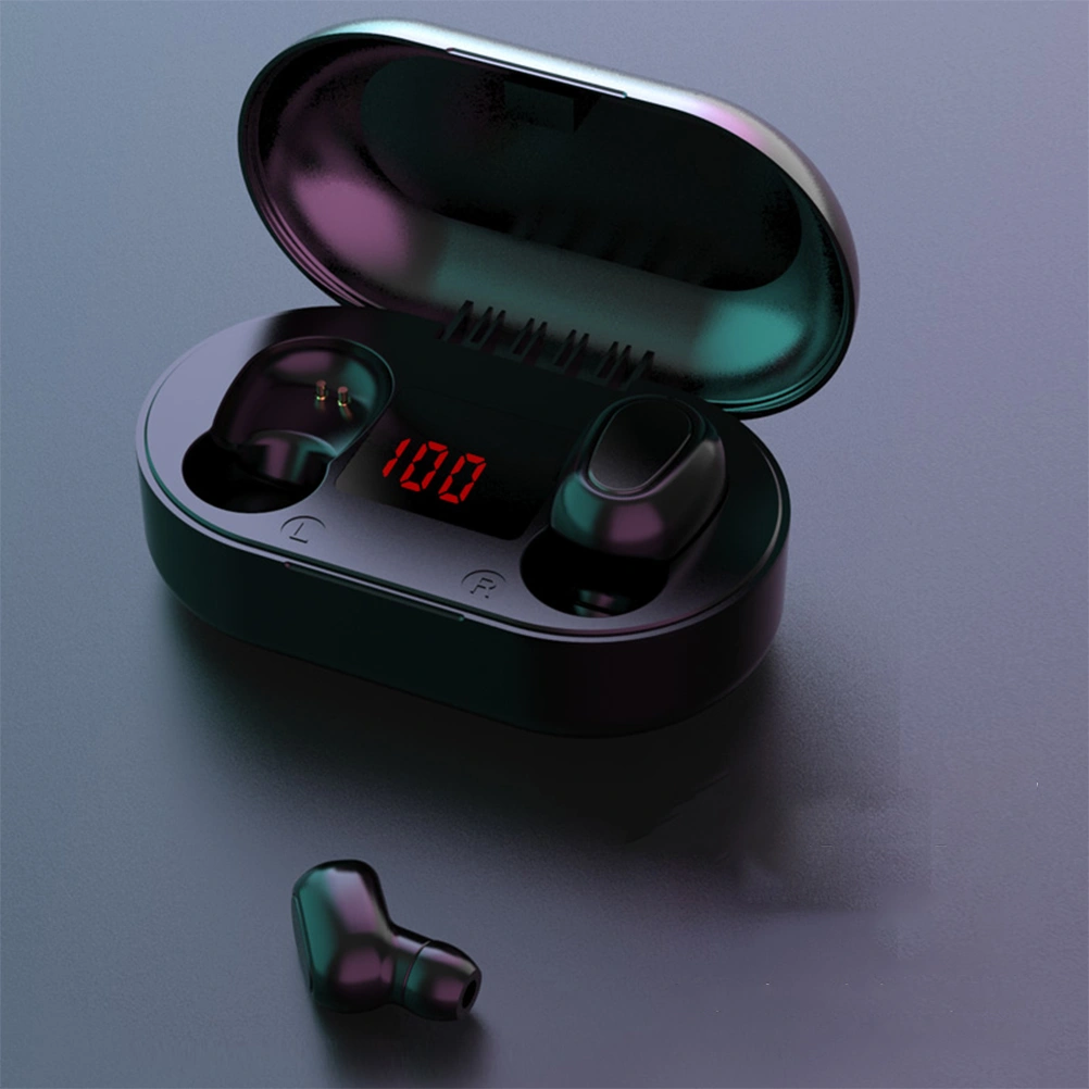 Noise Reduction Wireless Ear Buds Battery Status Display 5.0 In-Ear Earphones Handsfree Headsets with Charging Dock (Black)