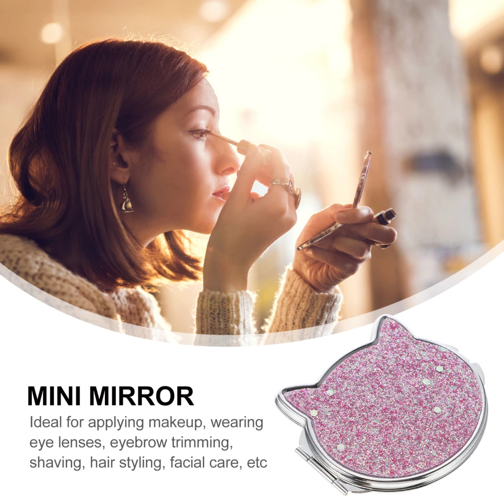 Creative Makeup Mirror Chic Cat Shape Women Travel Portable Folding Mirror