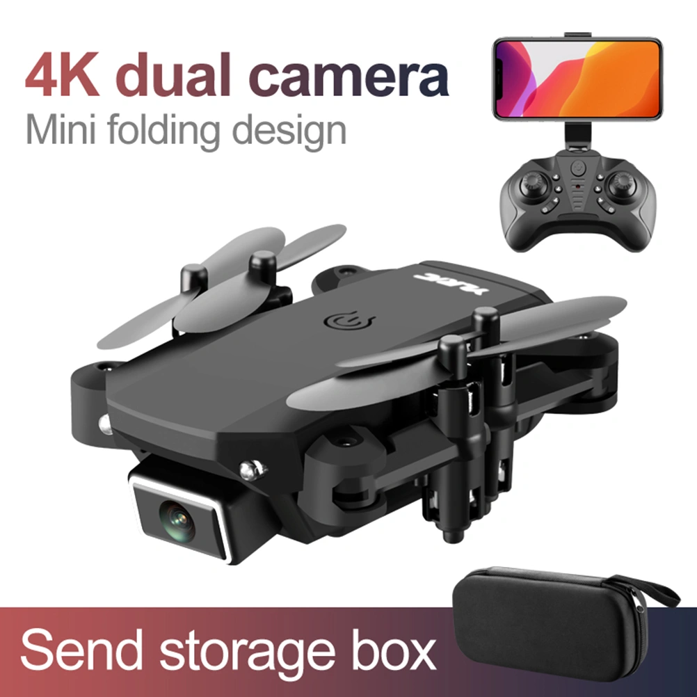 Mini Foldable Drone with 4K Double Camera RC Quadcopter Aerial Video 360-degree Roll RC Helicopter Toys with Carry Bag (Black)