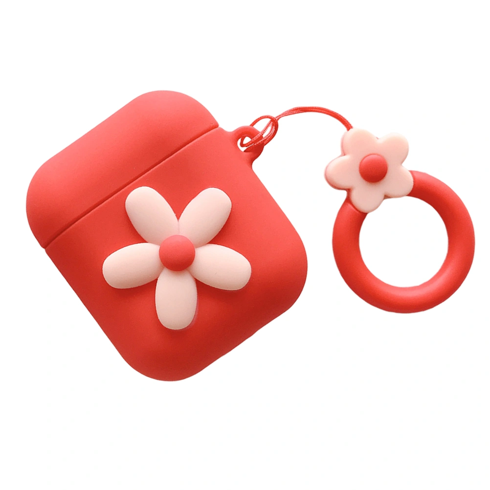 Wireless Earphone Protective Cover Lovely Flower PVC Case with Ring Pendant Compatible for airpods (Red)