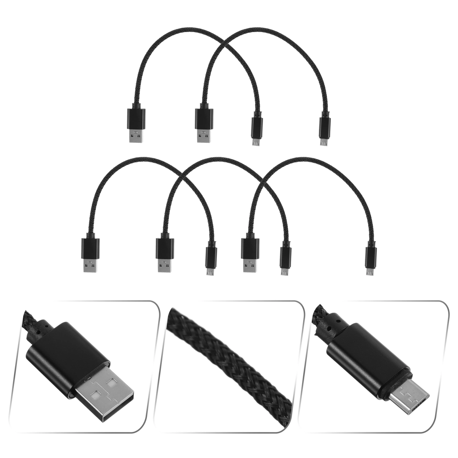 5 Pcs 20cm Micro USB Data Sync and Charging Cable Nylon Braided Fast Charger Cable for and Android Phones Tablets Galaxy S7/ S6/ Pixel 2/ Xperia X LG G5/ V10/ V20/ Lumia 950/ 950 XL (Black)