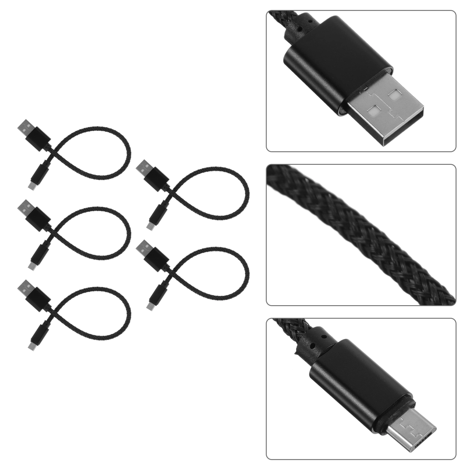 5 Pcs 20cm Micro USB Data Sync and Charging Cable Nylon Braided Fast Charger Cable for and Android Phones Tablets Galaxy S7/ S6/ Pixel 2/ Xperia X LG G5/ V10/ V20/ Lumia 950/ 950 XL (Black)
