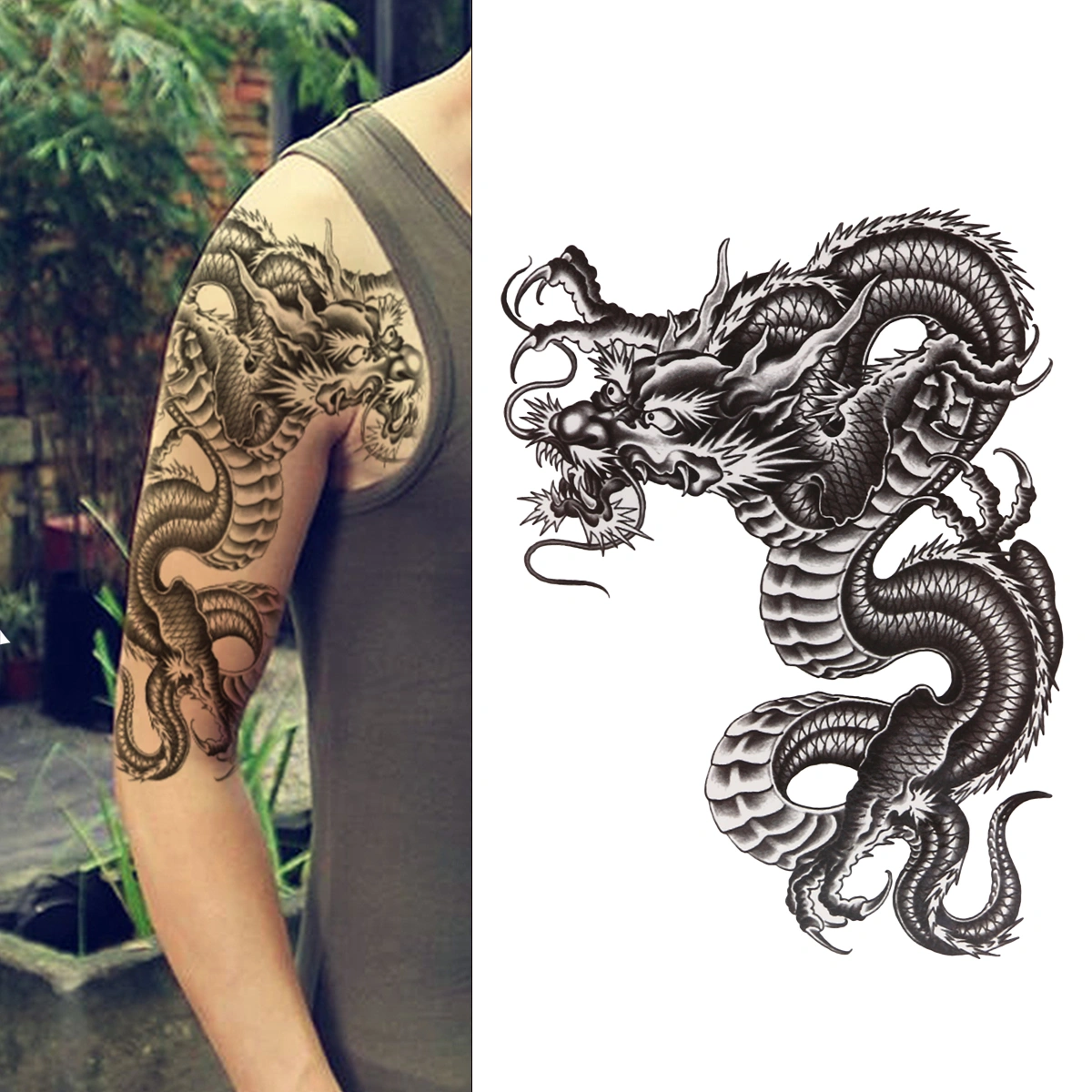 Large Black Dragon Temporary Arm Stickers for Men Women
