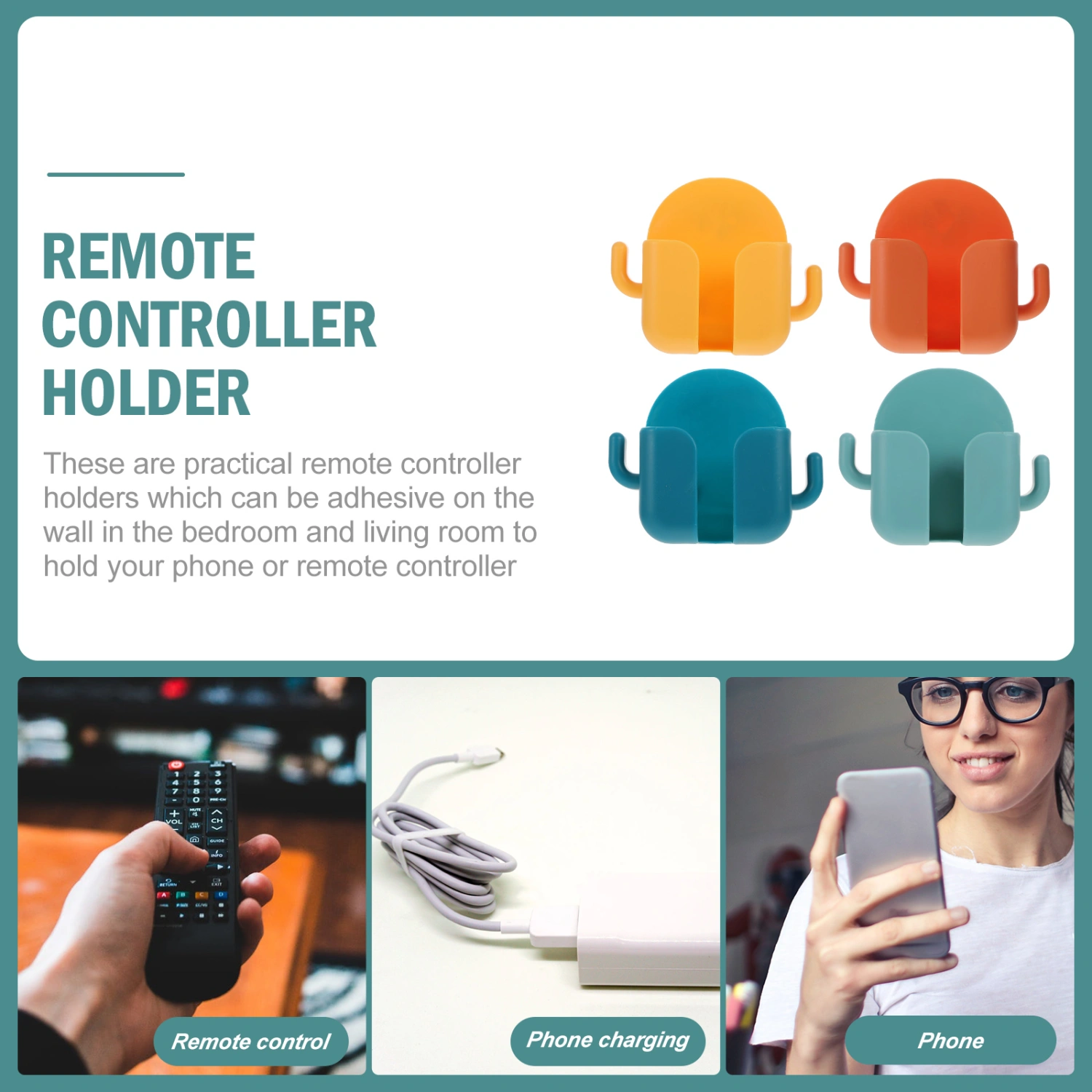 4 Pcs Wall Phone Holders Adhesive Phone Stands Remote Controller Storage Holders