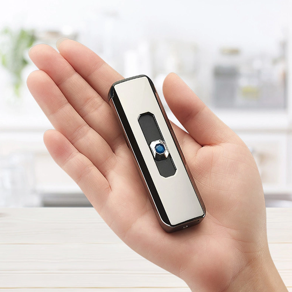 1pc Windproof USB UP Push Type Rechargeable Cigarette Lighter Electric Flameless Lighter Cigar Lighter (Silver)