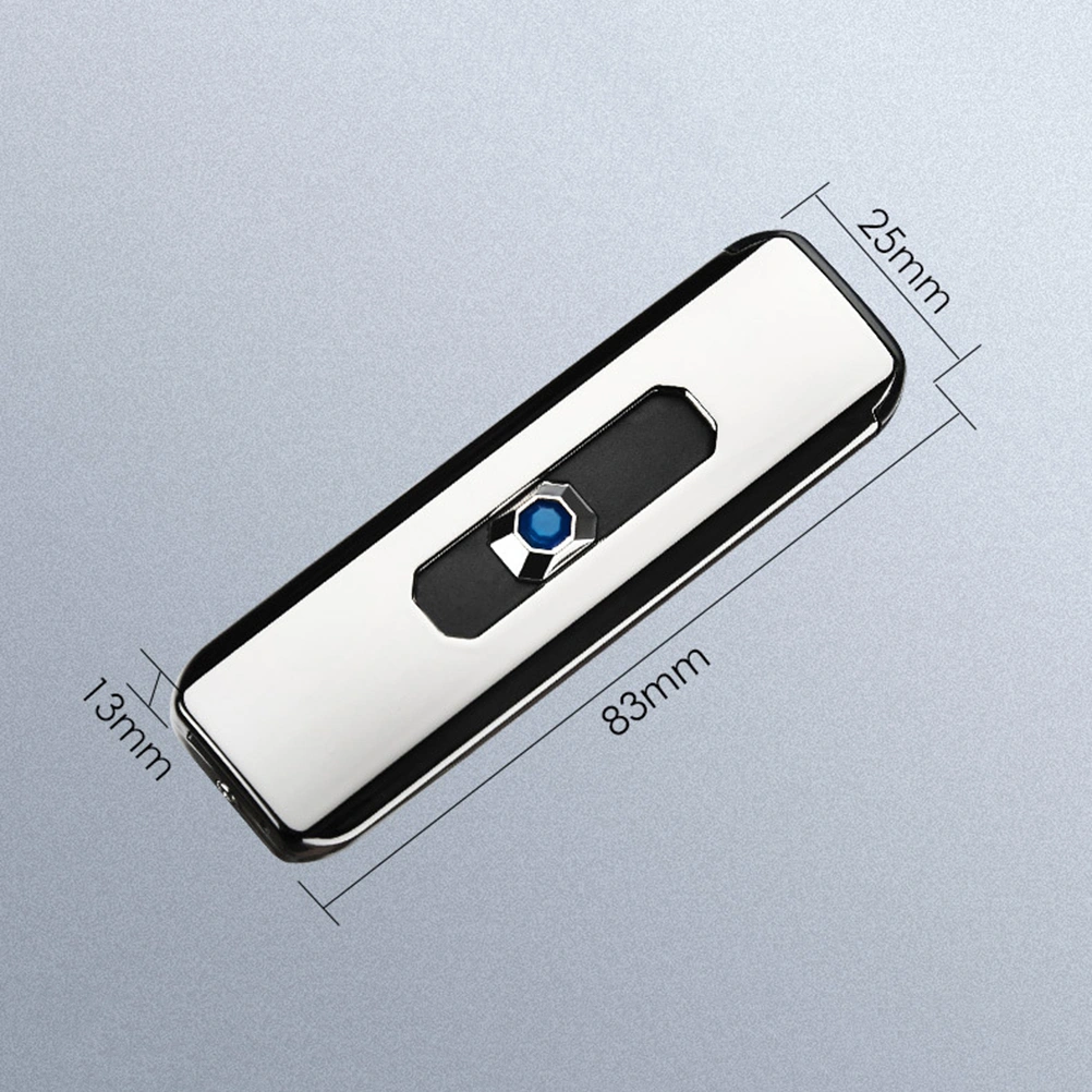 1pc Windproof USB UP Push Type Rechargeable Cigarette Lighter Electric Flameless Lighter Cigar Lighter (Silver)
