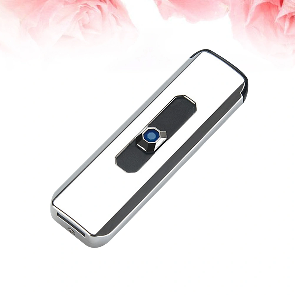 1pc Windproof USB UP Push Type Rechargeable Cigarette Lighter Electric Flameless Lighter Cigar Lighter (Silver)
