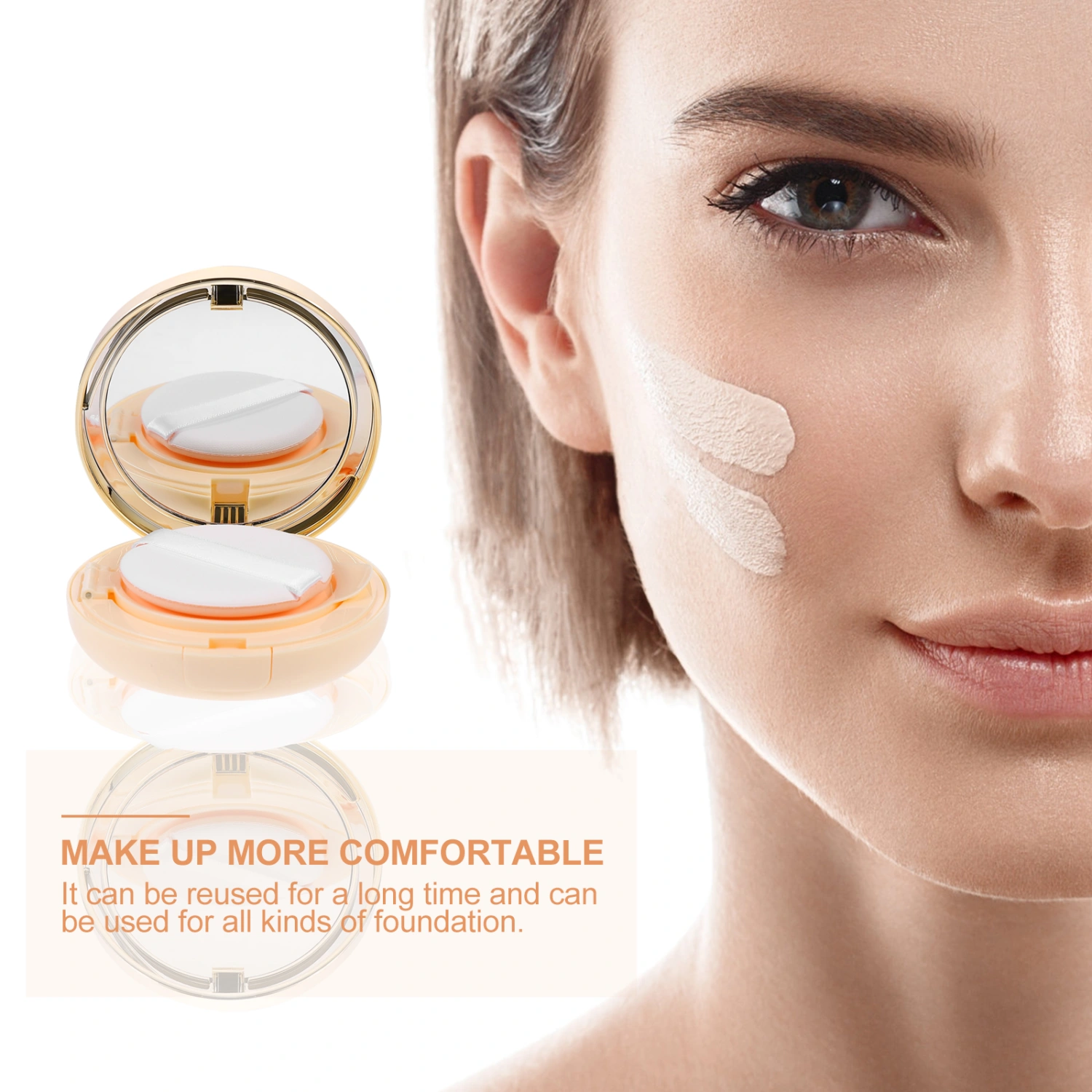 Portable Make-up Powder Container Air Cushion Puff Case with Powder Puff Mirror