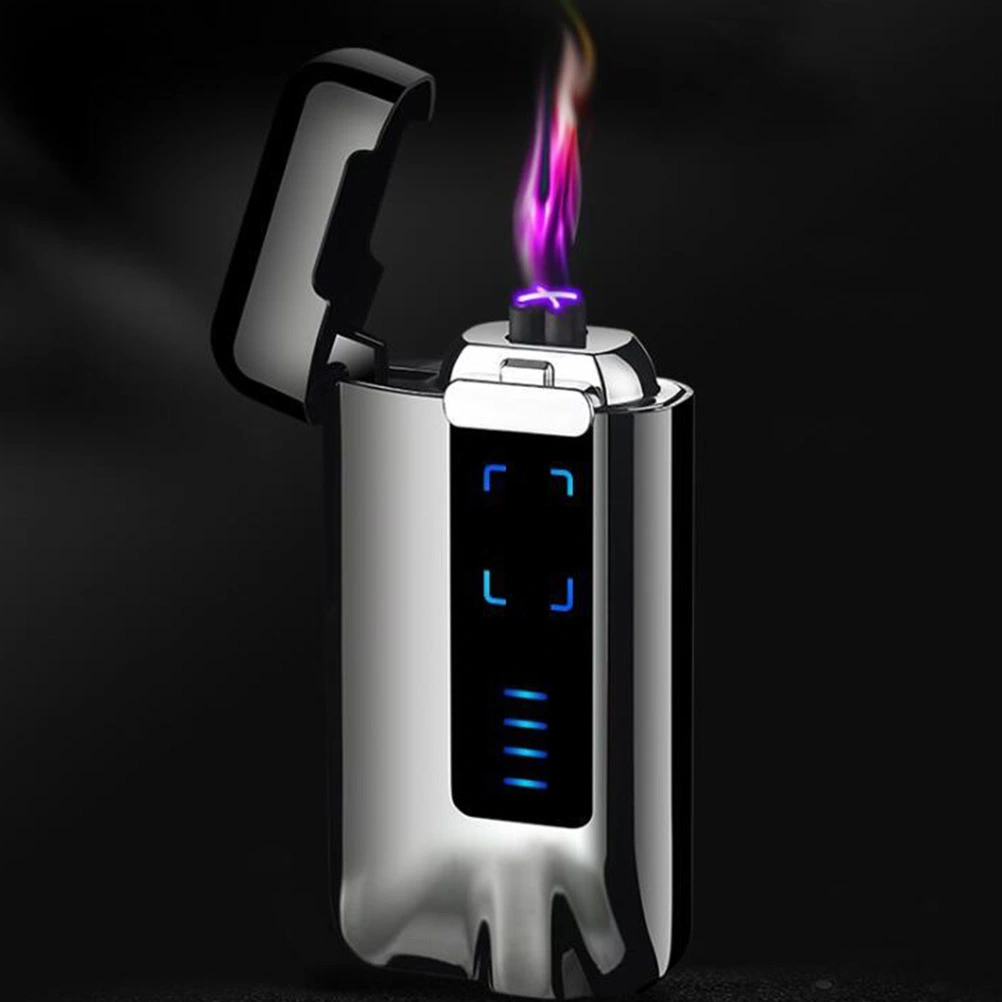 Double Electric Arc Cigarette Lighter Windproof USB Rechargeable Flameless Lighter Cigar Lighter with Battery Display (Black)