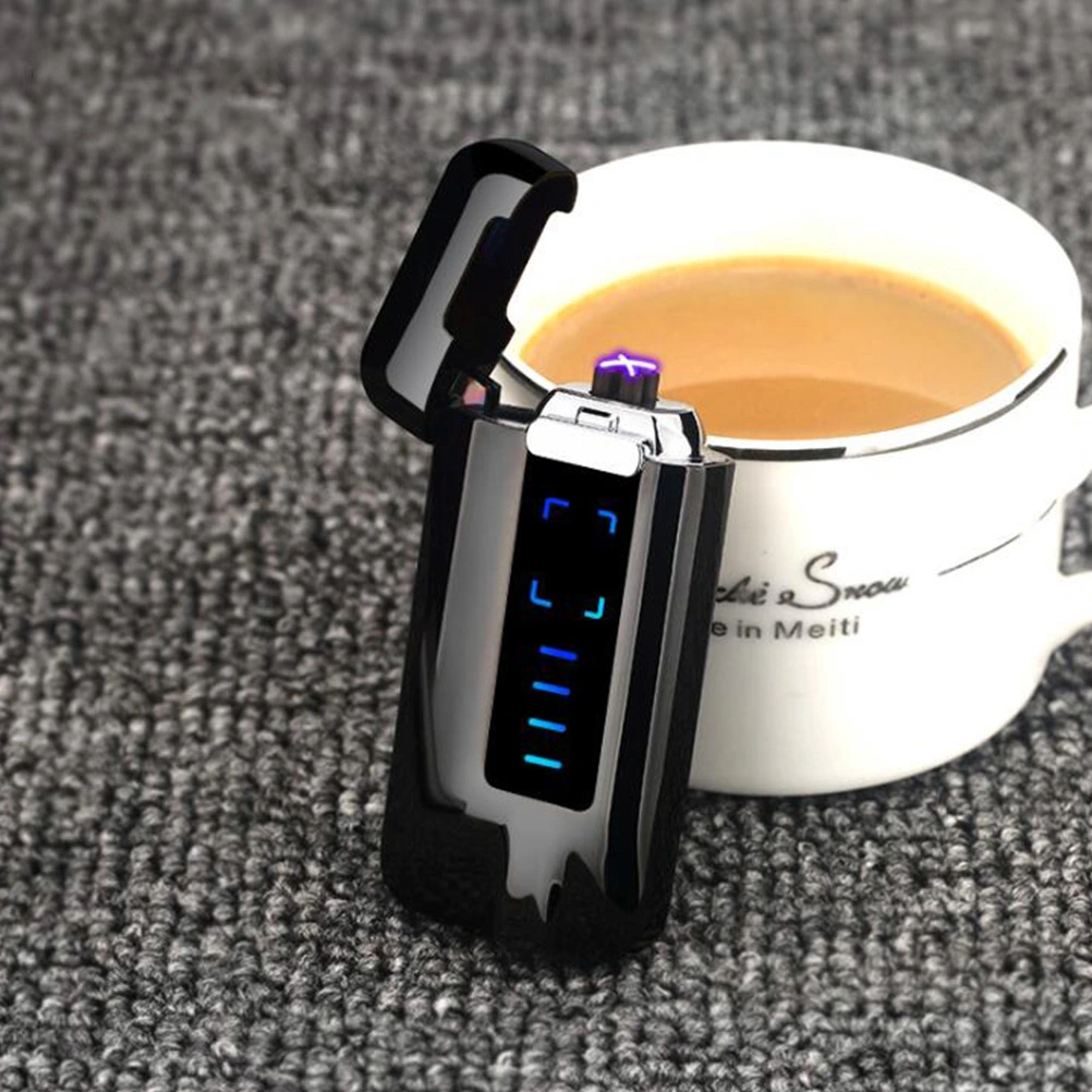 Double Electric Arc Cigarette Lighter Windproof USB Rechargeable Flameless Lighter Cigar Lighter with Battery Display (Black)