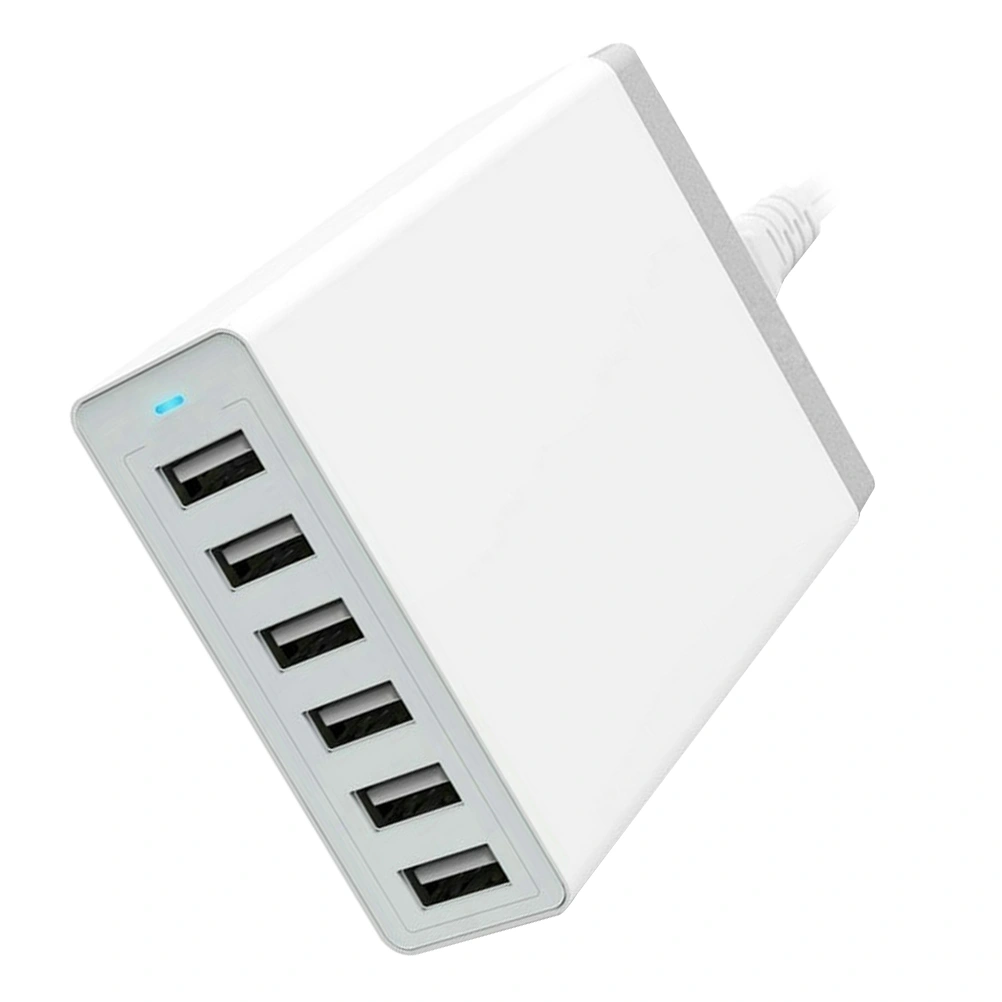 6 Port 5V/10A High Power Multi-port USB Charger Rapid Charging StationDesktop Travel Hub White (with US Plug)