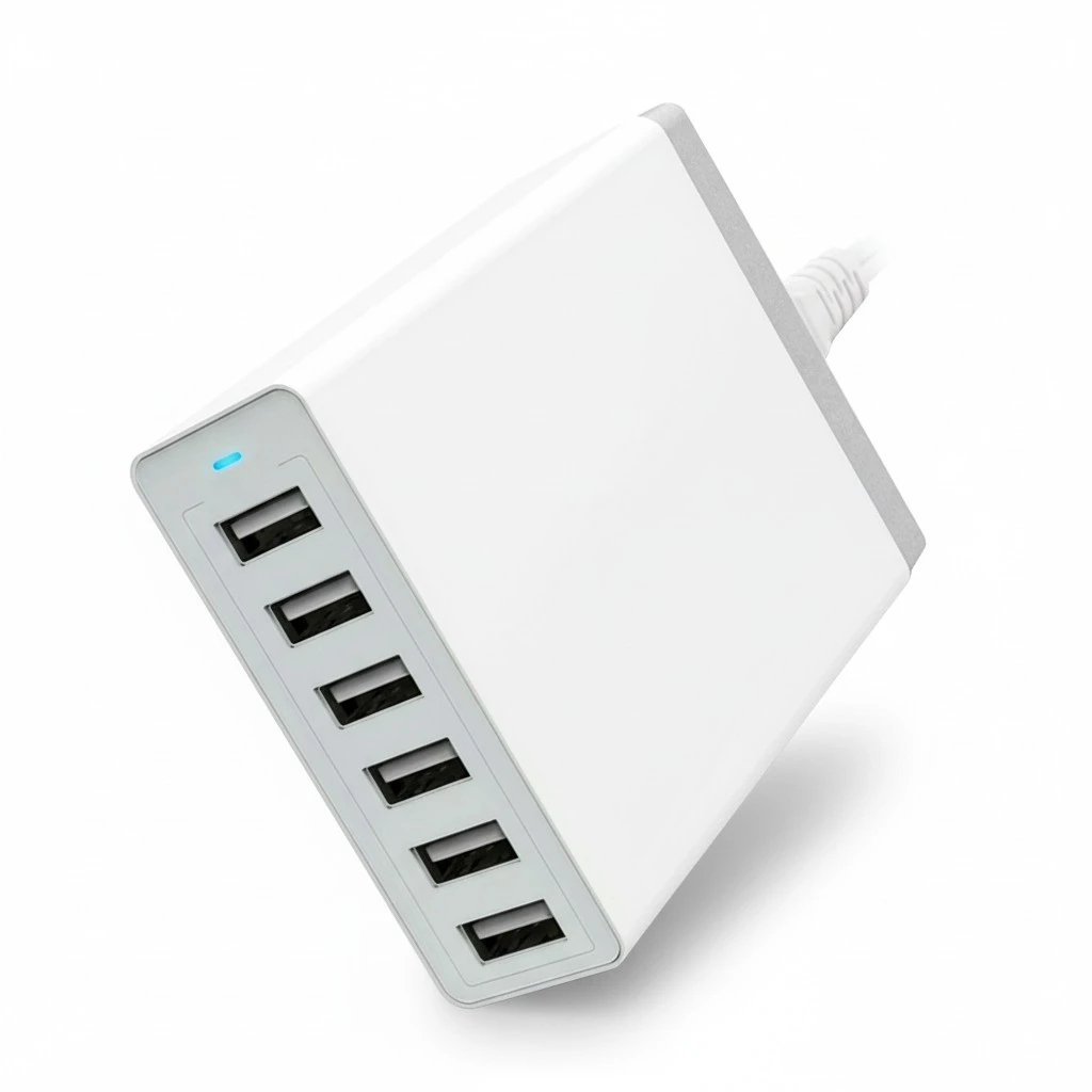 6 Port 5V/10A High Power Multi-port USB Charger Rapid Charging StationDesktop Travel Hub White (with US Plug)