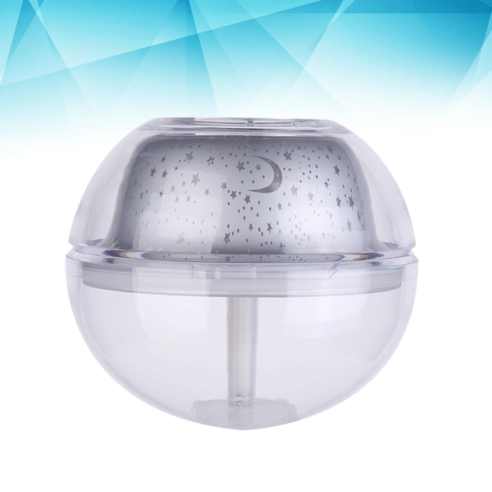 500ML Air Humidifier Transparent USB Humidifier Mist Maker with Projection Function Crystal Night Light (Silver)