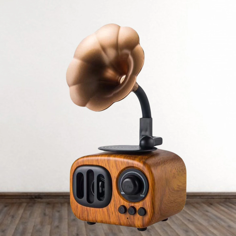 1PC Retro WirelessSpeaker Portable Hands-free Calling U Disk Gramophone Speaker (Light Brown)