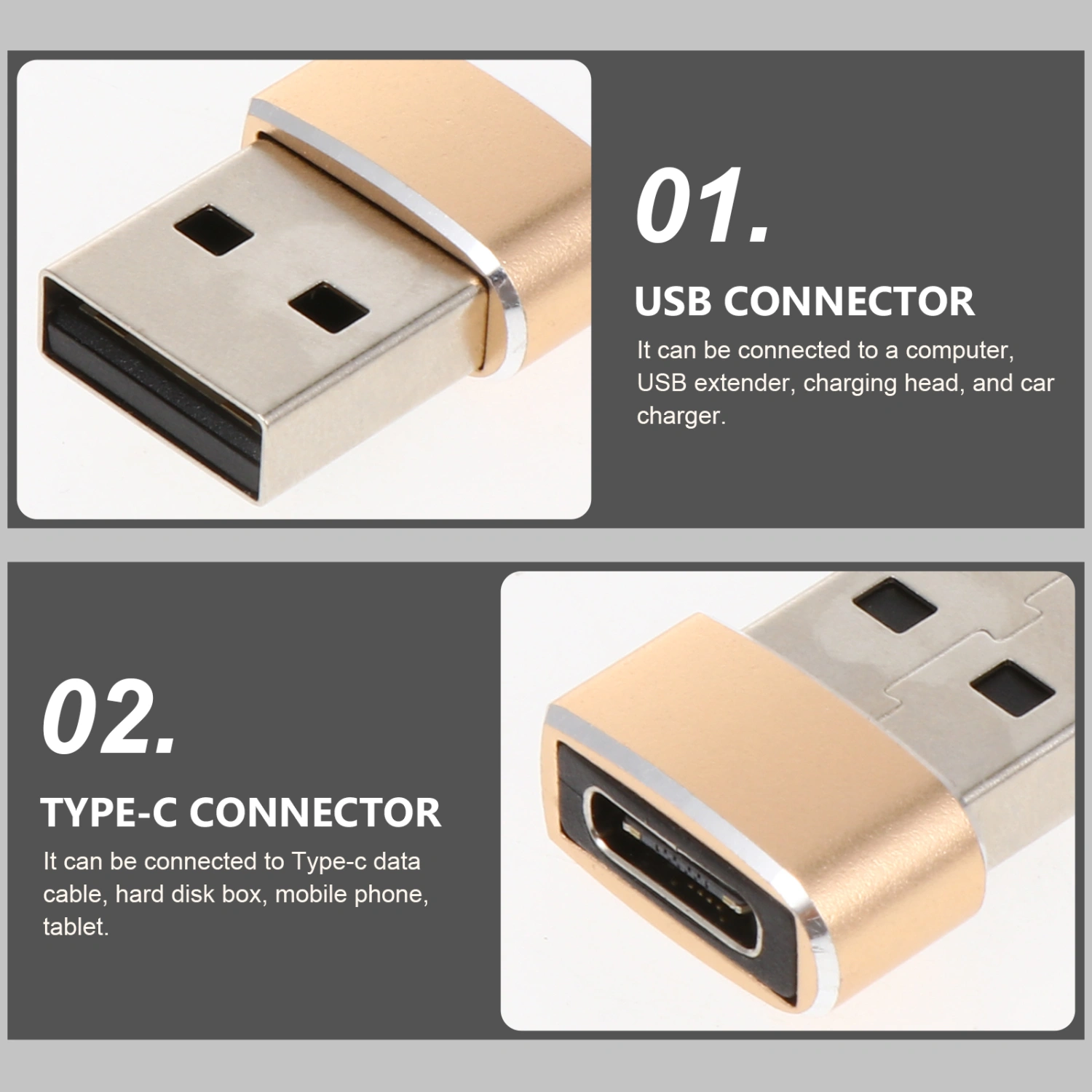 3pcs USB to Type-C Adapter Type-C to USB 2.0 Converter Charging Adapter