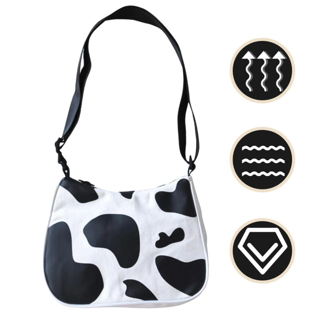 1Pc Little Dairy Cow Pattern Adjustable Shoulder Strap Pouch (White Black)