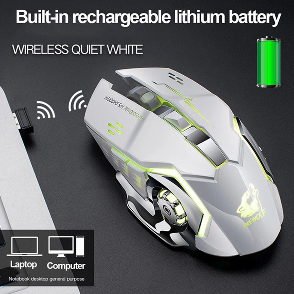 1PC Wireless Gaming Mouse Portable Charging Game Mouse Mute Mechanical Mouse Luminous Computer Mouse Wireless Optical Computer Accessories for Laptop Use (White)
