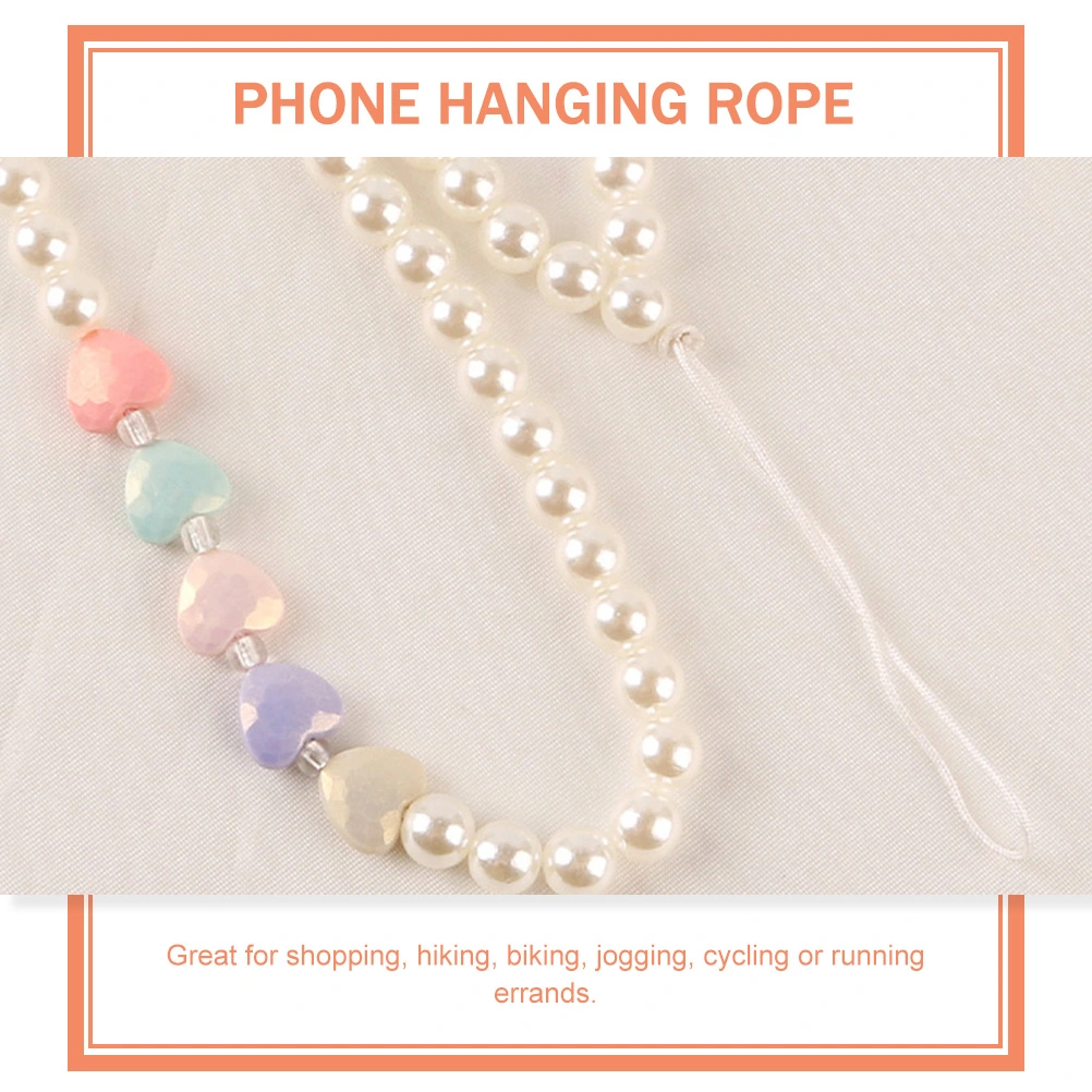 2pcs Heart Beads Mobile Phone Lanyard Cellphone Wrist Strap Imitation Pearl Straps