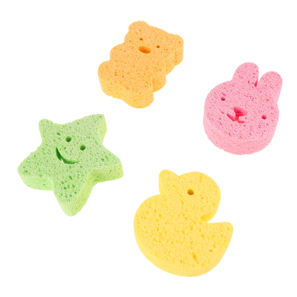 4Pcs Baby Pulp Bath Sponges Adorable Shape Shower Sponges Bathroom Accessories for Infants Kids