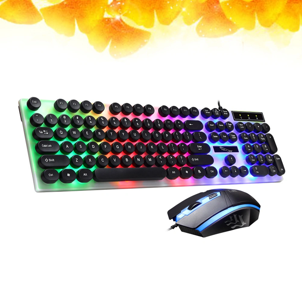 USB Computer Wired Keyboard Comfortable Backlight Keyboard Practical Keyboard Mouse (Black)
