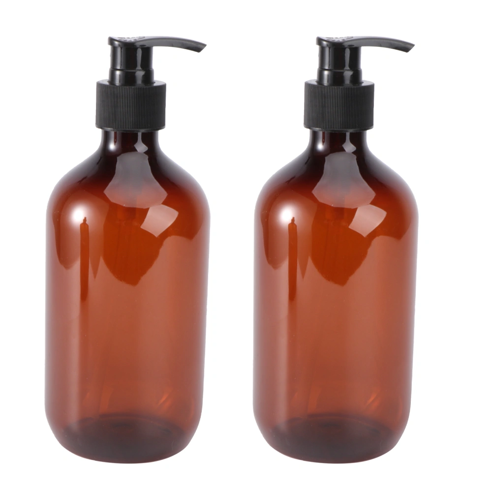 2PCS 500ml Empty Shampoo Bottles Opaque Versatile Pump Bottle Drip-free Lotion Container Hand Soap Dispenser (Light Brown)