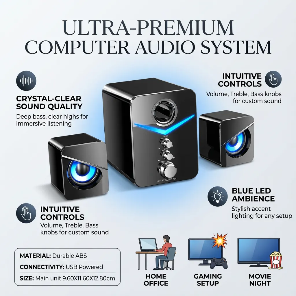 3pcs Computer Audios Computer Speaker Phone Sound Box Office USB Speaker