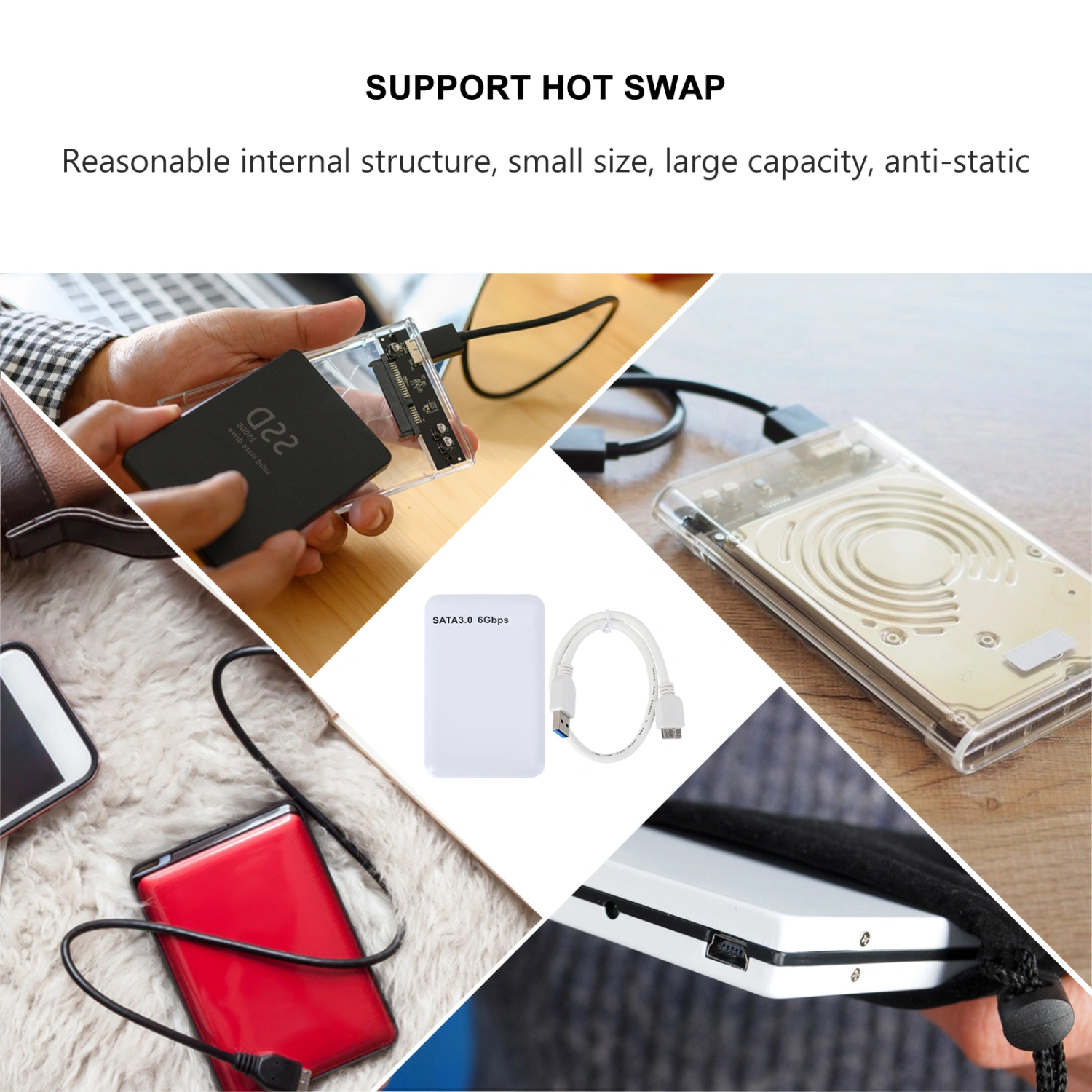 2.5Inch USB3.0 SATA 3.0 High 6Gbps Mobile Hard Drive Disk Portable Enclosure (White)