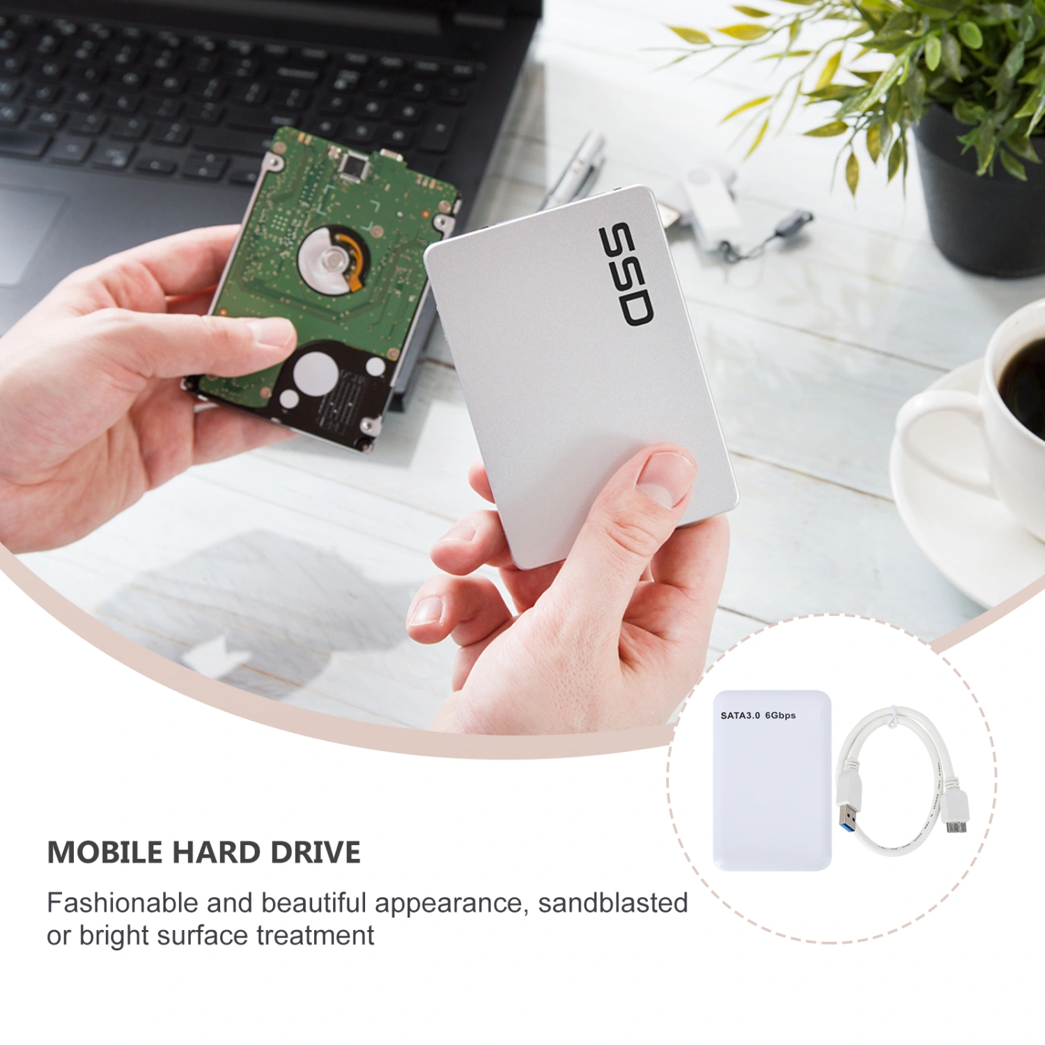 2.5Inch USB3.0 SATA 3.0 High 6Gbps Mobile Hard Drive Disk Portable Enclosure (White)