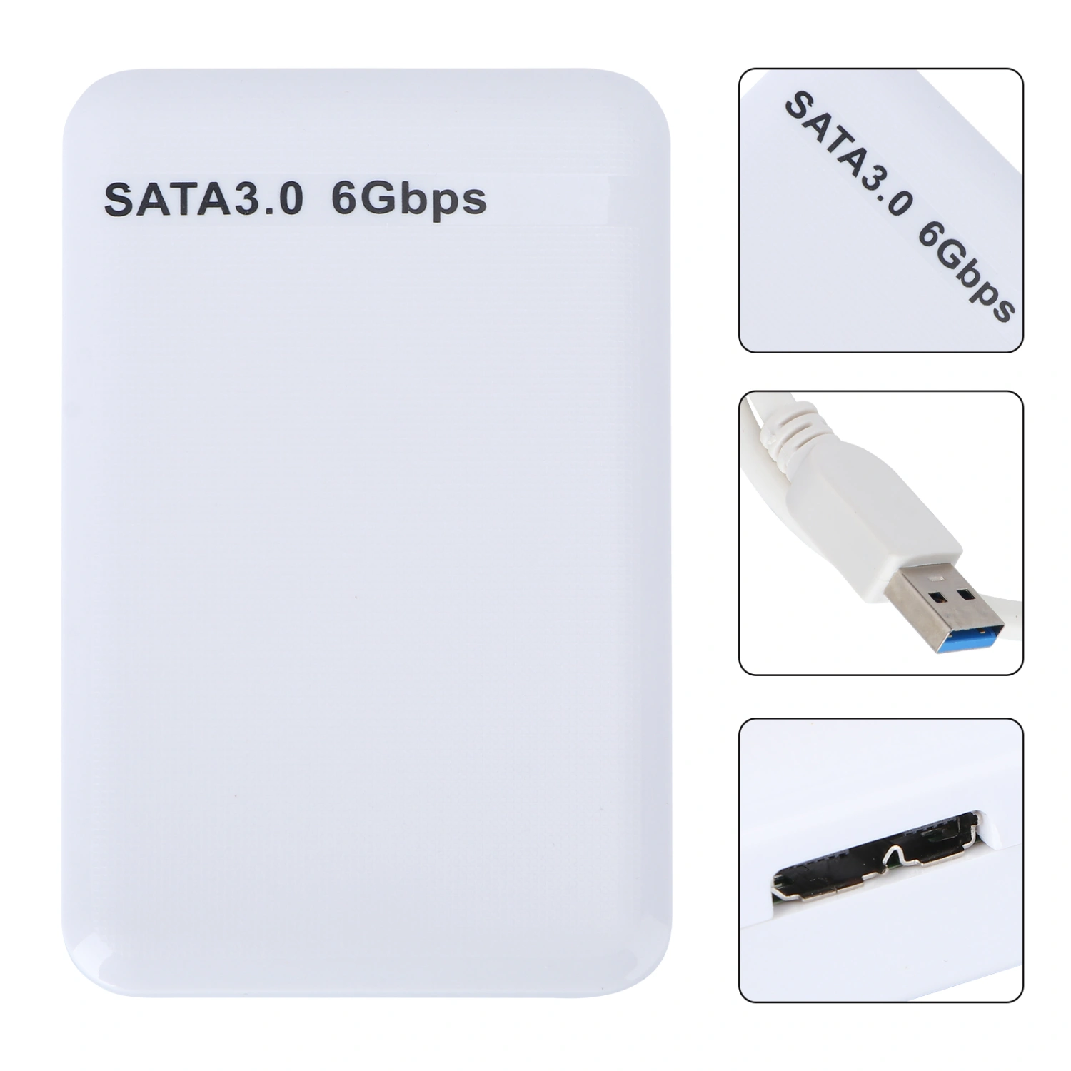 2.5Inch USB3.0 SATA 3.0 High 6Gbps Mobile Hard Drive Disk Portable Enclosure (White)