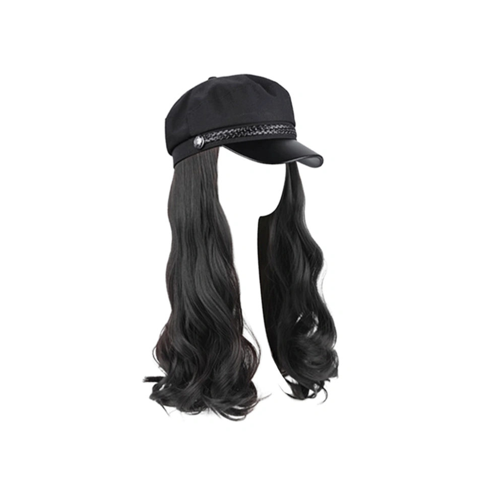 Women Hair Wig One-Piece Hat Wig Long Curly Wig Fashion Hairpiece Hair Extension Hat Black